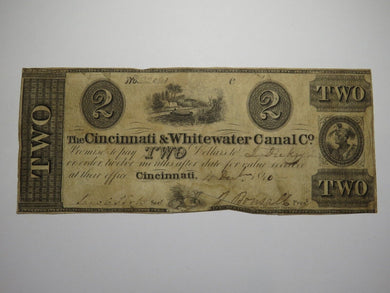 $2 1840 Cincinnati Ohio Obsolete Currency Bank Note Bill Whitewater Canal FINE+