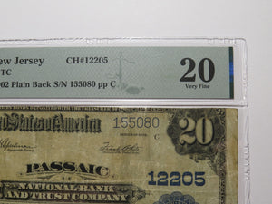 $20 1902 Passaic New Jersey NJ National Currency Bank Note Bill! Ch. #12205 PMG
