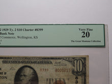 Load image into Gallery viewer, $10 1929 Wellington Kansas National Currency Bank Note Bill Ch #8399 VF20 PCGS