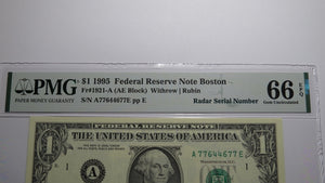 $1 1995 Radar Serial Number Federal Reserve Currency Bank Note Bill PMG UNC66EPQ