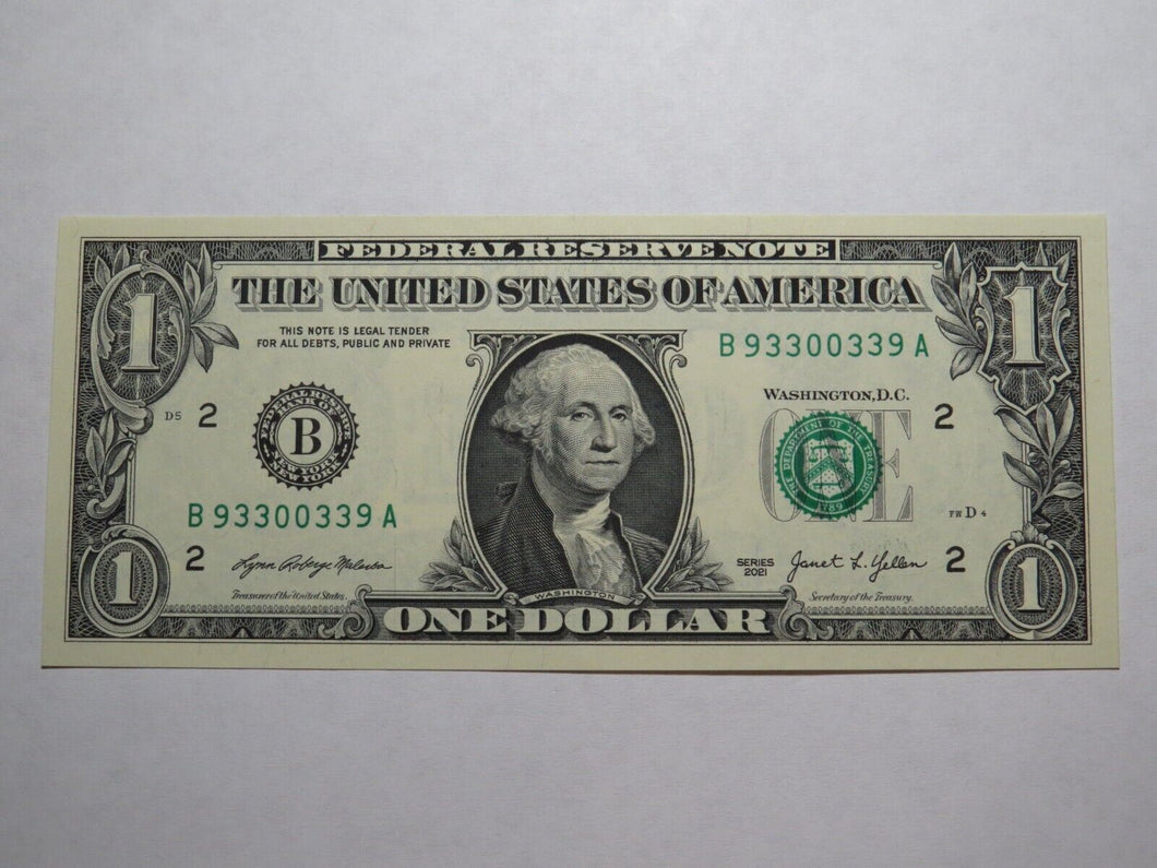 $1 2021 Radar Serial Number Federal Reserve Currency Bank Note Bill UNC 93300339
