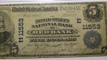 Load image into Gallery viewer, $5 1902 Red Bank New Jersey National Currency Bank Note Bill #11553 Broad Street