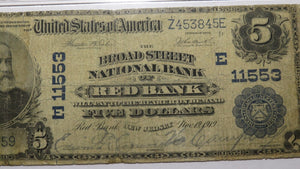 $5 1902 Red Bank New Jersey National Currency Bank Note Bill #11553 Broad Street
