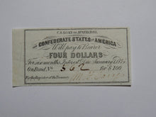 Load image into Gallery viewer, $4 1861 Confederate Bond Coupon Certificate Currency Bank Note Bill UNC