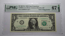 Load image into Gallery viewer, $1 2017 Radar Serial Number Federal Reserve Currency Bank Note Bill PMG UNC67EPQ