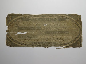 $3 1806 Hallowell Massachusetts Obsolete Currency Bank Note Bill Hall Augusta