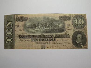 $10 1864 Richmond Virginia VA Confederate Currency Bank Note Bill RARE T68 VF