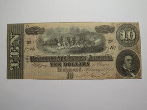 $10 1864 Richmond Virginia VA Confederate Currency Bank Note Bill RARE T68 VF