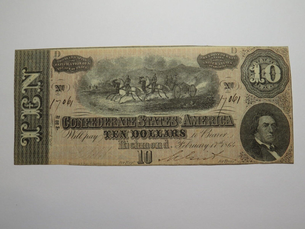 $10 1864 Richmond Virginia VA Confederate Currency Bank Note Bill RARE T68 VF