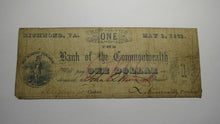 Load image into Gallery viewer, $1 1861 Richmond Virginia Obsolete Currency Bank Note Bill! Commonwealth of VA