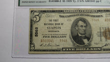 Load image into Gallery viewer, $5 1929 Staples Minnesota MN National Currency Bank Note Bill Ch #5568 VF20 PMG