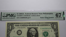 Load image into Gallery viewer, $1 2003 Radar Serial Number Federal Reserve Currency Bank Note Bill PMG UNC67EPQ