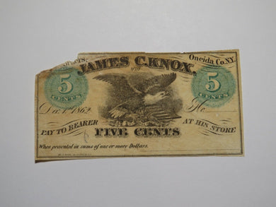 $.05 1862 Knox Corners New York NY Obsolete Currency Bank Note Bill James Knox
