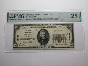 $20 1929 Downs Kansas KS National Currency Bank Note Bill Ch. #11318 VF25EPQ PMG