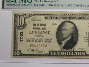 $10 1929 La Grange Georgia GA National Currency Bank Note Bill Ch #7762 VF25 PMG