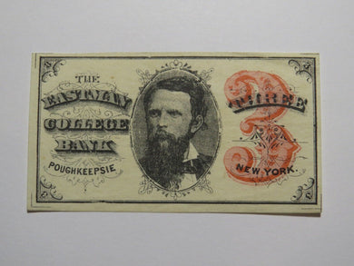 $.03 1870's Poughkeepsie New York Obsolete Currency Note Eastman College