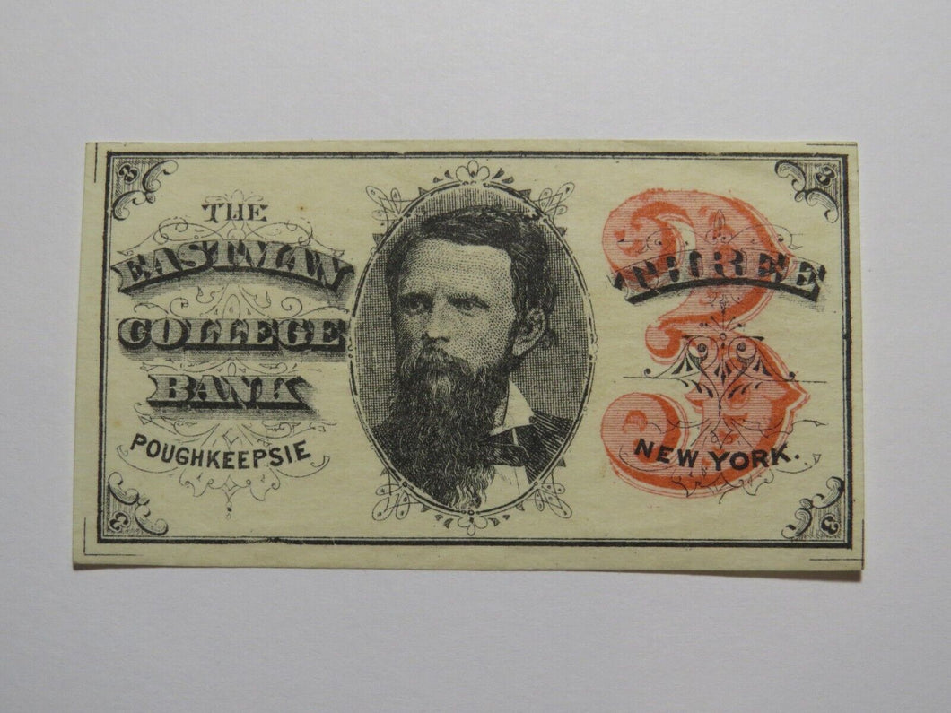 $.03 1870's Poughkeepsie New York Obsolete Currency Note Eastman College