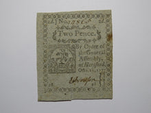 Load image into Gallery viewer, 1777 Two Pence Hartford Connecticut CT Blue Paper Colonial Currency Note Bill AU
