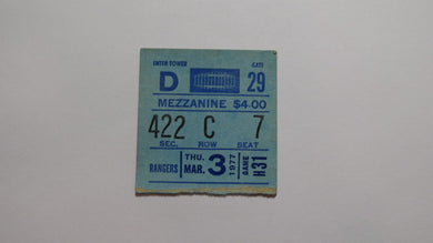 March 3, 1977 New York Rangers Boston Bruins Hockey Ticket Stub Gilbert 400th G
