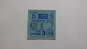 March 3, 1977 New York Rangers Boston Bruins Hockey Ticket Stub Gilbert 400th G