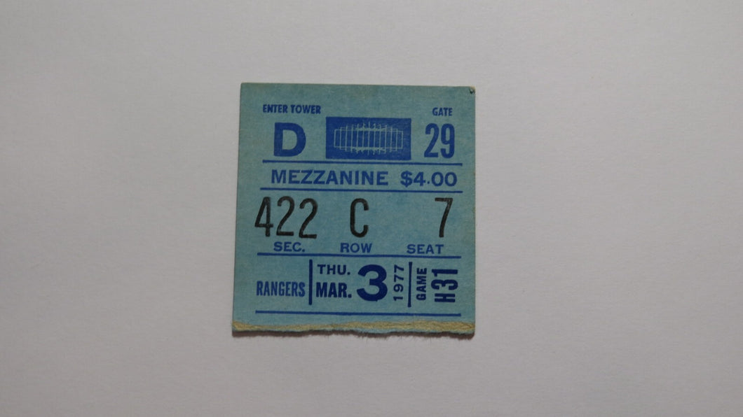 March 3, 1977 New York Rangers Boston Bruins Hockey Ticket Stub Gilbert 400th G