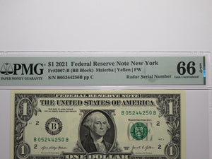 $1 2021 Radar Serial Number Federal Reserve Currency Bank Note Bill PMG UNC66EPQ