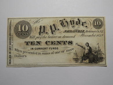 $.10 1852 Jordanville New York Obsolete Currency Bank Note Bill P.P. Hyde UNC+++