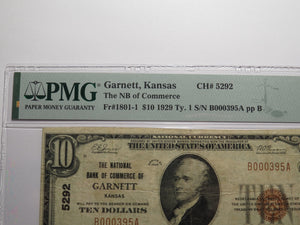 $10 1929 Garnett Kansas KS National Currency Bank Note Bill #5292 VF25EPQ PMG
