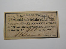 Load image into Gallery viewer, $17.50 1863 Confederate Bond Coupon Certificate Currency Bank Note Bill UNC