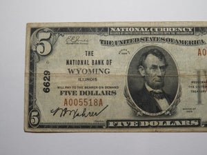 $5 1929 Wyoming Illinois IL National Currency Bank Note Bill! Ch #6629 Fine+