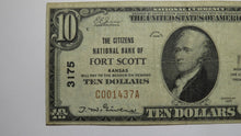 Load image into Gallery viewer, $10 1929 Fort Scott Kansas KS National Currency Bank Note Bill Charter #3175 VF