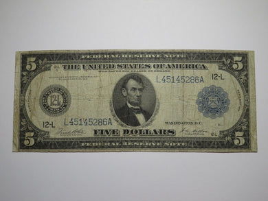 $5 1914 San Francisco California Federal Reserve Large Bank Note Currency Bill