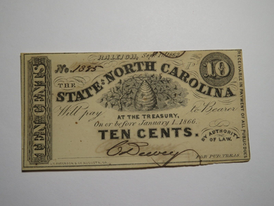$.10 1862 Raleigh North Carolina Obsolete Currency Bank Note Bill NC State UNC+