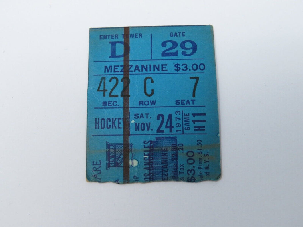 November 24, 1973 New York Rangers V. Kings Hockey Ticket Stub Ratelle Hat Trick