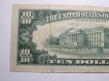 Load image into Gallery viewer, $10 1969 Double Gutter Fold Error Federal Reserve Bank Note Currency Bill VF+