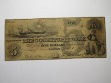 Load image into Gallery viewer, $5 1849 Boston Massachusetts MA Obsolete Currency Bank Note Bill Cochituate Bank
