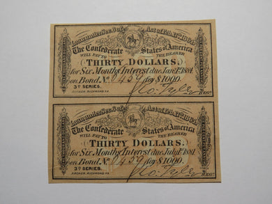 $30 1864 Confederate Bond Coupon Certificate Uncut Sheet Currency Bank Note Bill