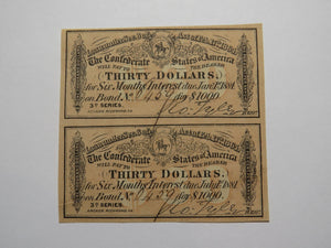 $30 1864 Confederate Bond Coupon Certificate Uncut Sheet Currency Bank Note Bill