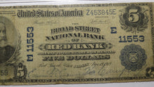 Load image into Gallery viewer, $5 1902 Red Bank New Jersey National Currency Bank Note Bill #11553 Broad Street