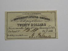 Load image into Gallery viewer, $20 1861 Confederate Bond Coupon Certificate Currency Bank Note Bill UNC