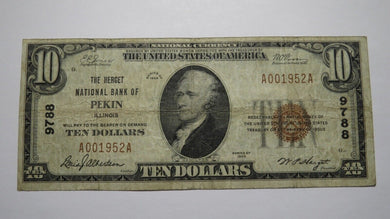 $10 1929 Pekin Illinois IL National Currency Bank Note Bill Charter #9788 FINE+