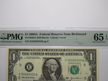 Load image into Gallery viewer, $1 2003 Near Solid Serial Number Federal Reserve Bank Note Bill UNC65 #55565555