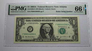$1 2003 Radar Serial Number Federal Reserve Currency Bank Note Bill PMG UNC66EPQ