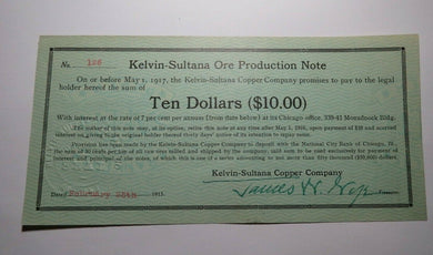 $10 1915 Kelvin-Sultana Copper Company Ore Production Obsolete Currency Note