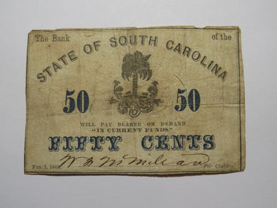 $.50 1863 Charleston South Carolina Obsolete Currency Bank Note State of SC USA