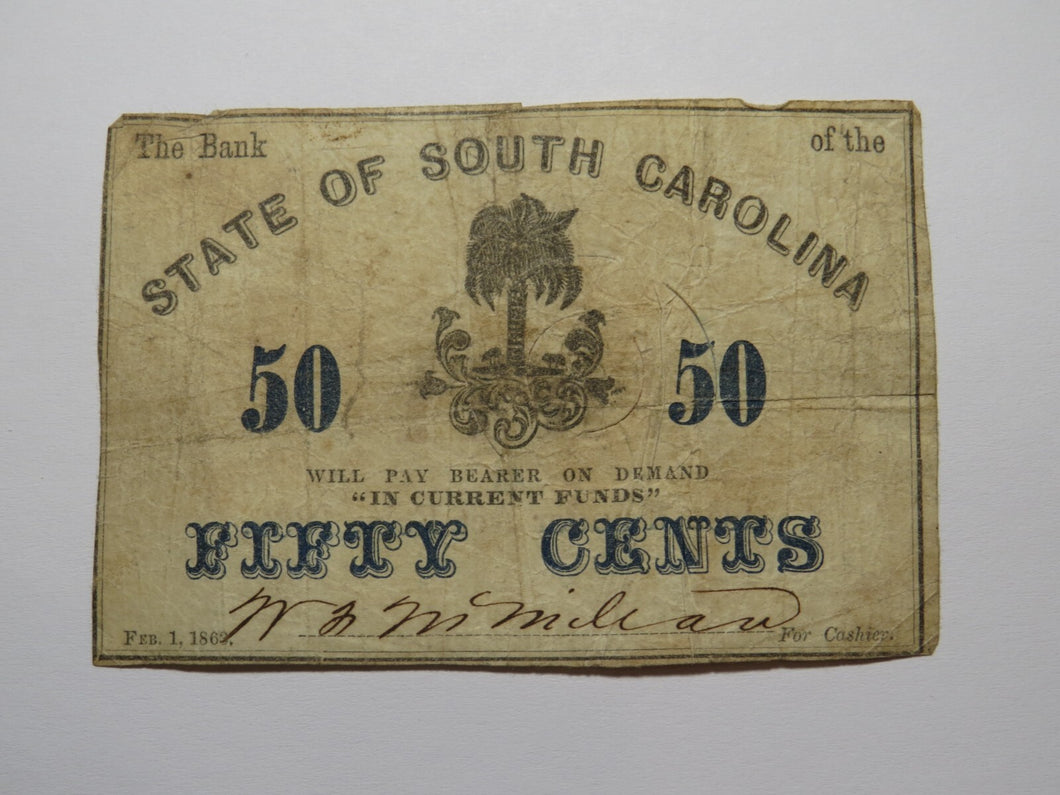 $.50 1863 Charleston South Carolina Obsolete Currency Bank Note State of SC USA