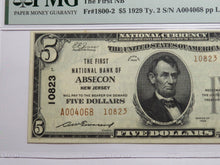Load image into Gallery viewer, $5 1929 Absecon New Jersey NJ National Currency Bank Note Bill #10823 XF45 PMG