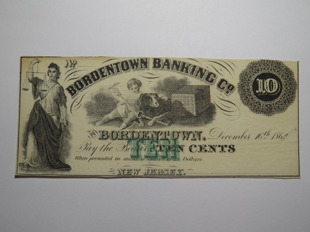 $10 1862 Bordentown New Jersey NJ Obsolete Currency Bank Note Bill Remainder