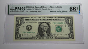 $1 2003A Repeater Serial Number Federal Reserve Currency Bank Note Bill UNC66EPQ