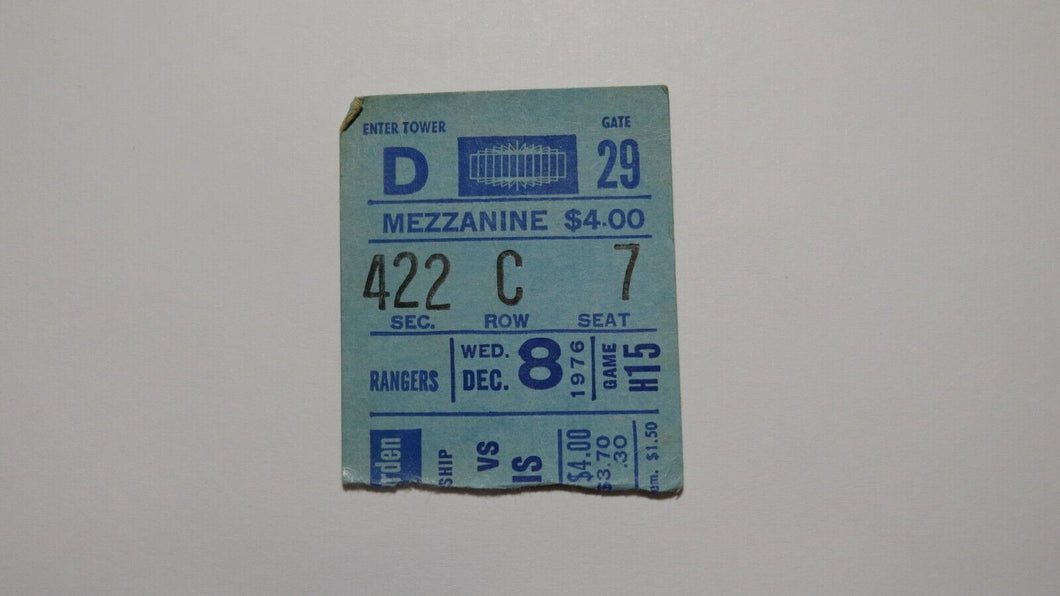 December 8, 1976 New York Rangers Vs. St. Louis Blues NHL Hockey Ticket Stub